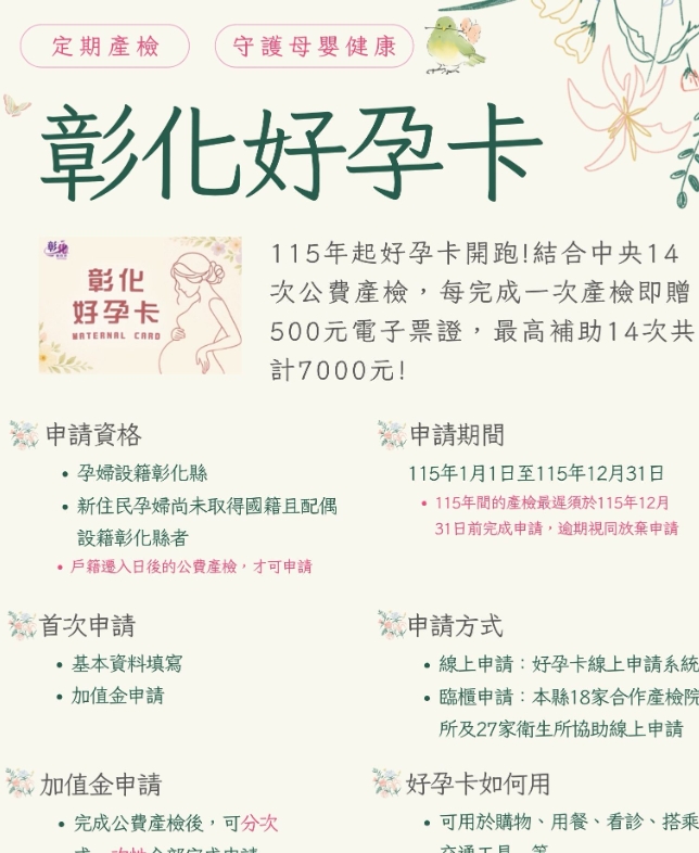 彰化好孕卡|產檢有補助,別忘了申請!